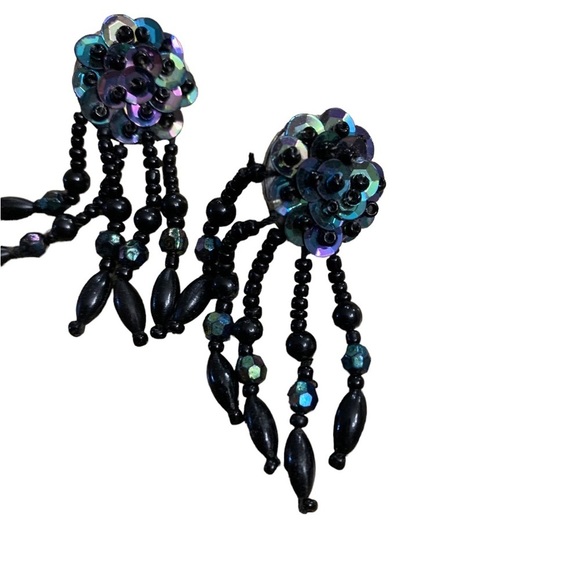 Earrings | Sequence String Peacock Colors Purple Blue - Picture 4 of 7